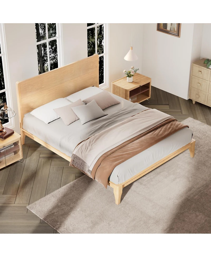 Streamdale Furniture Mid-Century Modern 12' Bamboo Platform Bed Full Size No Box Spring Needed
