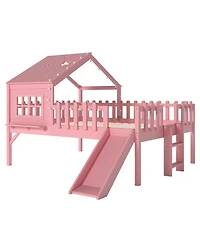 Streamdale Furniture Loft Bed With Slide, Playhouse, Stars, Window, Led Lights