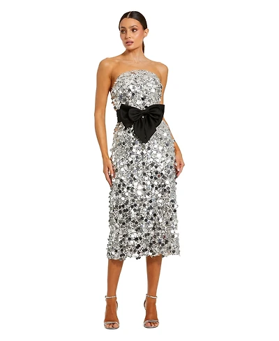 Mac Duggal Women's Strapless Paillete Column Midi Dress With Bow