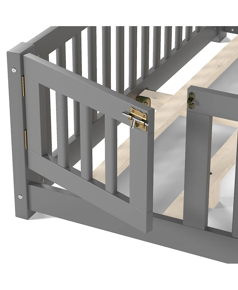 Streamdale Furniture Queen Size Bed Floor Bed with Safety Guardrails and Door for Kids