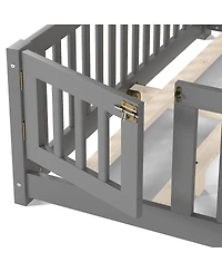 Streamdale Furniture Queen Size Bed Floor Bed with Safety Guardrails and Door for Kids