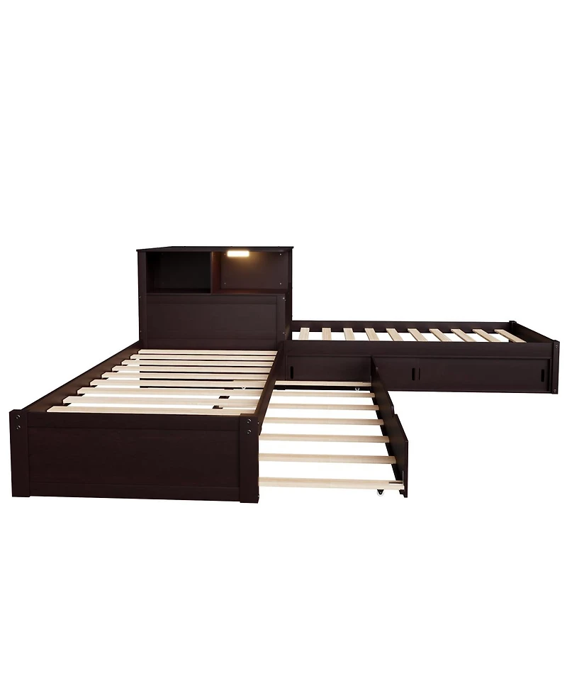 Streamdale Furniture L-Shaped Twin Platform Bed with Storage, Desk, Trundle