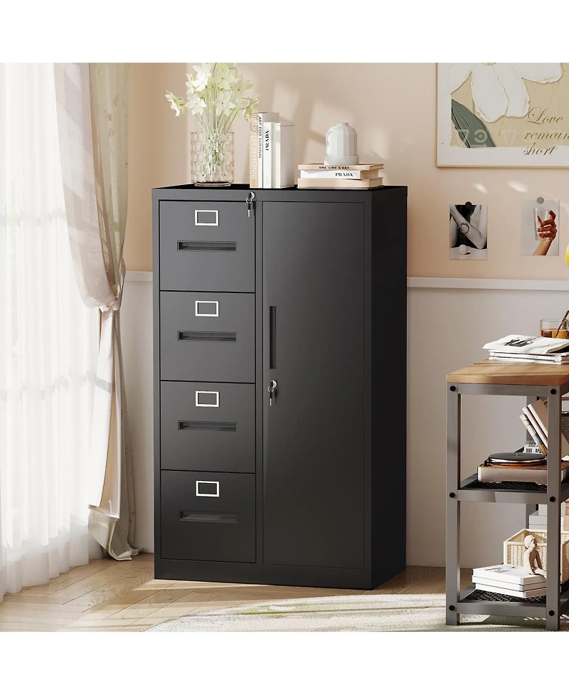 Streamdale Furniture 4-Drawer Metal Filing Cabinet with Storage Locker