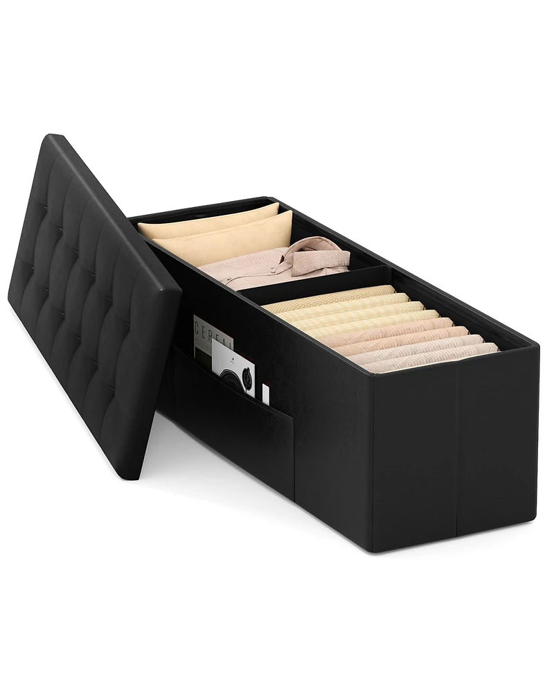 Sugift 43 in. Folding Storage Ottoman Bench with Pu Leather Top, 38 Gallon Capacity