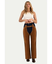 Nasty Gal Women's Denim Studded Suedette Mix Chap Jean