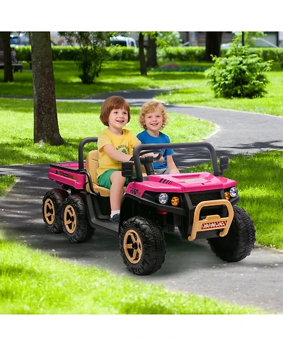 homfan 24V 2-Seater Ride-On Dump Truck 4WD with Remote Control, 110-Lb. Capacity, Ages 3–8