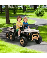 homfan 24V 2-Seater Ride-On Dump Truck 4WD with Remote Control, 110-Lb. Capacity, Ages 3–8