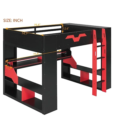 Streamdale Furniture Wood Loft Bed with Power, Usb-c, Cable Mgmt, Rgb
