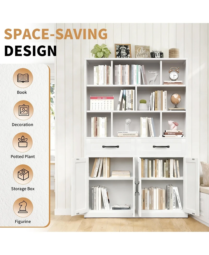 Boyel Living Tall Bookcase Storage Cabinet with Drawers and Doors Metal Organizer