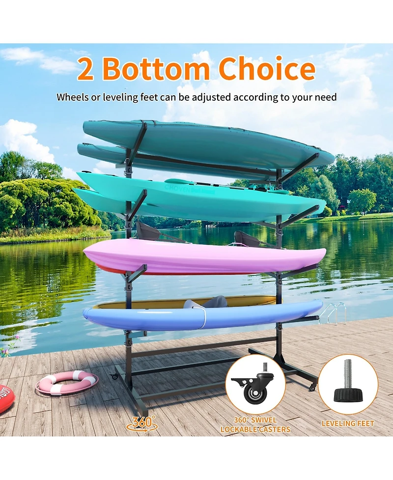 Boyel Living Steel Kayak Storage Rack Vertical 8 Capacity Adjustable Shelves Heavy Duty