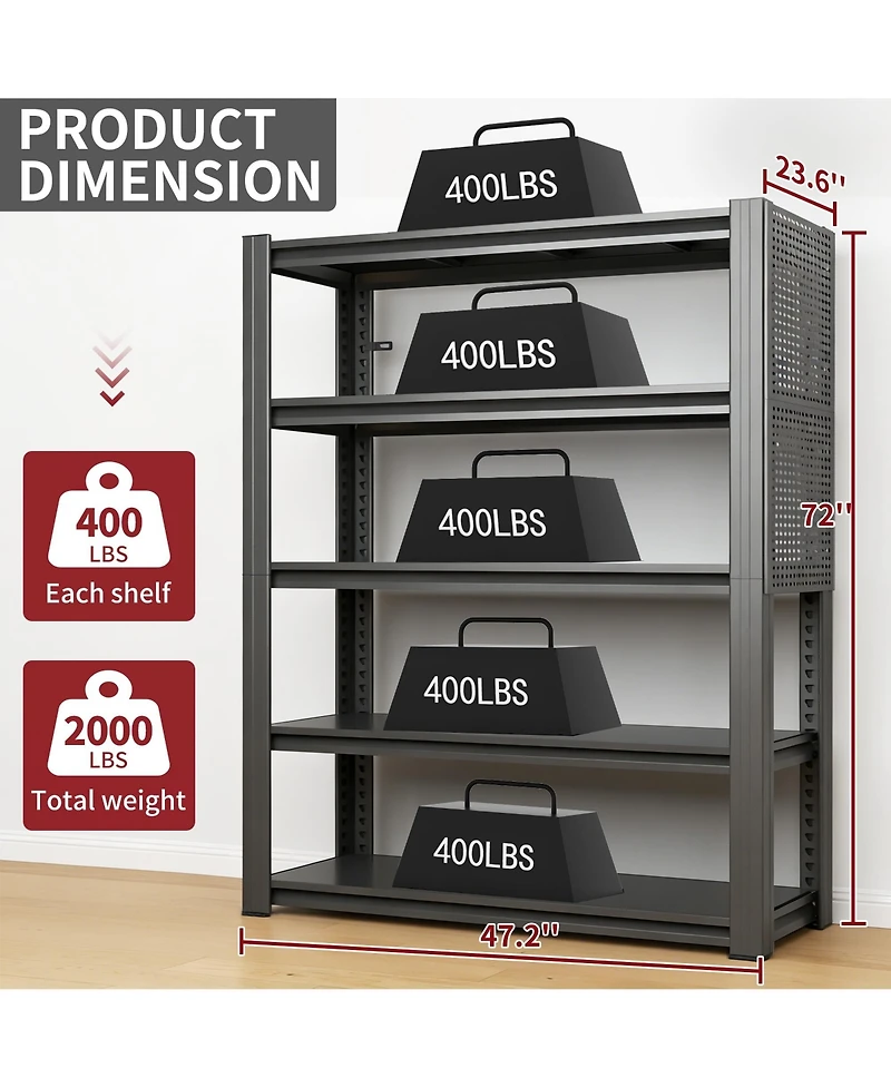 Boyel Living Heavy Duty Storage Rack 400lb Shelf Pegboard Tool Free Assembly Steel