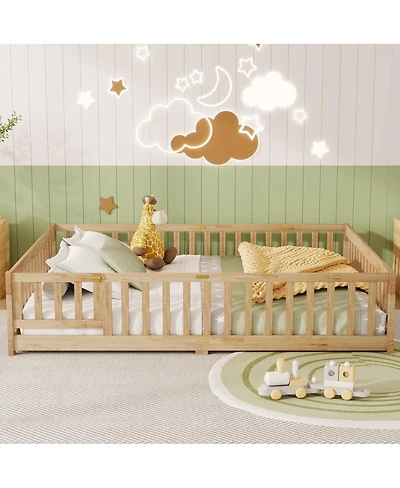 Streamdale Furniture Floor Bed with Fence, Door, Rubber Wood