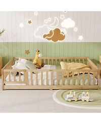 Streamdale Furniture Floor Bed with Fence, Door, Rubber Wood
