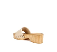 Minny Women Textured Heel Leather Slip On Sandals