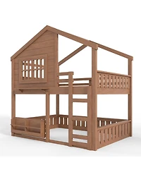 Streamdale Furniture House Bunk Bed with Bookshelf and Safety Rail