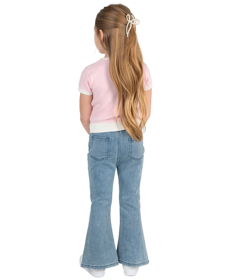 Rare Editions Girls' 2-6X Short-Sleeve Sweater and Demin Pleated Pants, 2-Piece Set