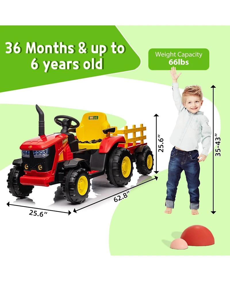 homfan Electric Ride On Car Tractor with Garden Cart Trailer, 12v Rechargeable Kids Vehicle with Remote Control for Ages 3 to 8