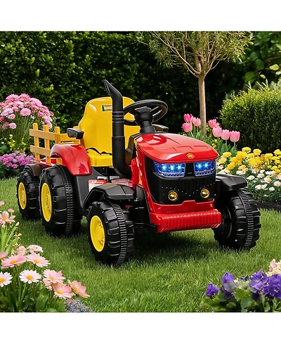 homfan Electric Ride On Car Tractor with Garden Cart Trailer, 12v Rechargeable Kids Vehicle with Remote Control for Ages 3 to 8