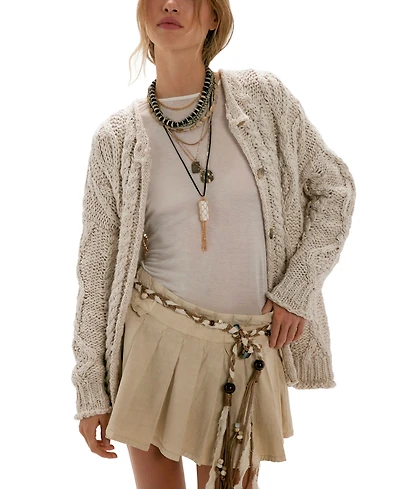 Free People Women's Chunky Cable-Knit Button-Front Cardigan