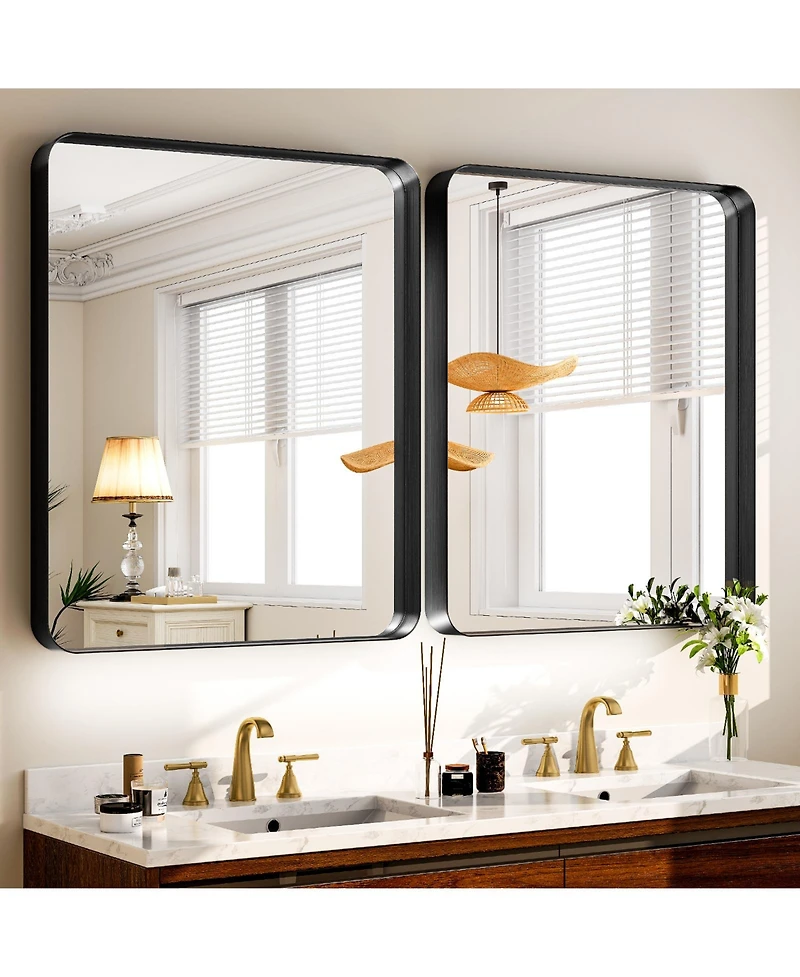 Koonmi Rounded Corner Bathroom Mirror with Deep-Set Aluminum Frame