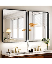 Koonmi Rounded Corner Bathroom Mirror with Deep-Set Aluminum Frame