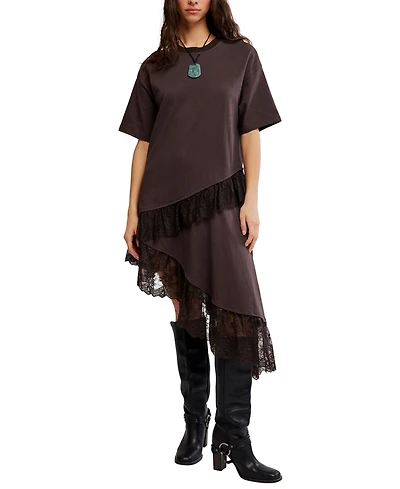Free People Women's Lace-Trim Contrast Short-Sleeve Top