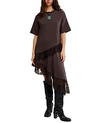 Free People Women's Lace-Trim Contrast Short-Sleeve Top