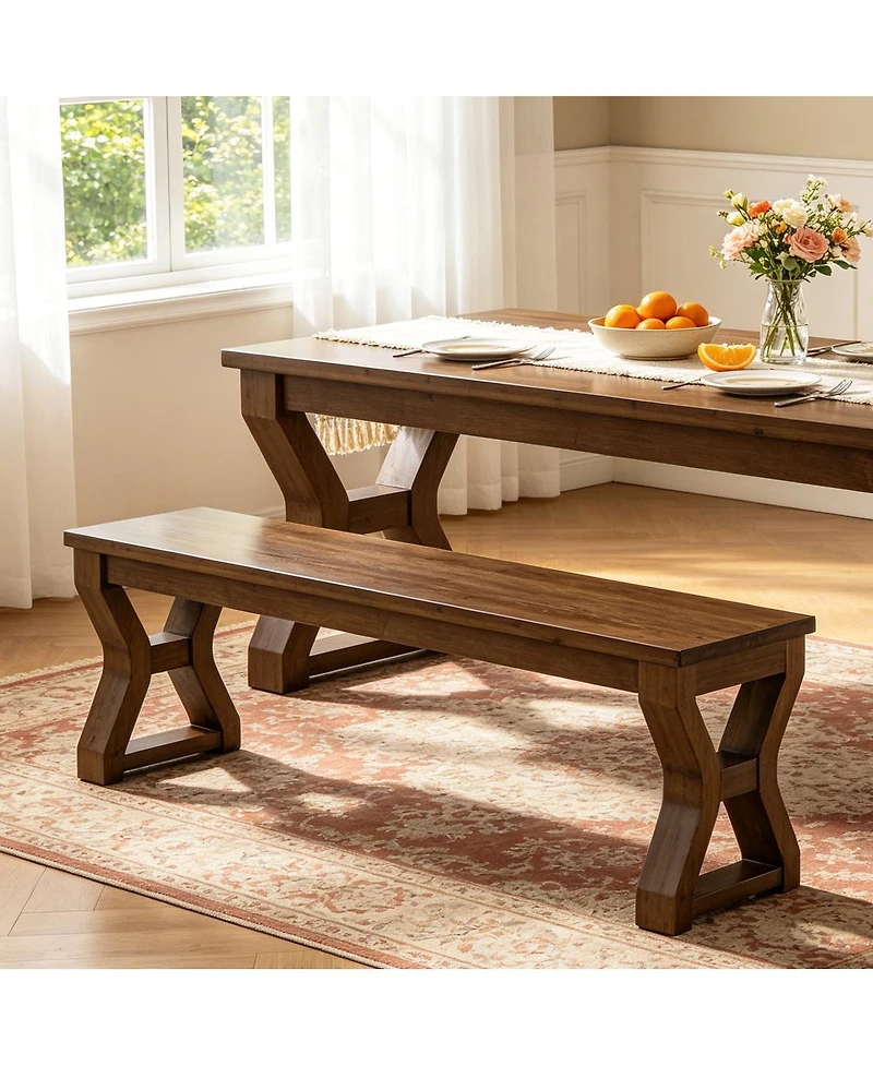 Tribesigns 55" Solid Wood Dining Bench for 2-3 People, Farmhouse Rustic Kitchen Bench, Wooden Bench for Kitchen, Dining Room, Living Room