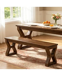 Tribesigns 55" Solid Wood Dining Bench for 2-3 People, Farmhouse Rustic Kitchen Bench, Wooden Bench for Kitchen, Dining Room, Living Room