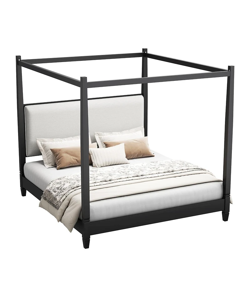 Streamdale Furniture Canopy Bed with Upholstered Headboard and Slats
