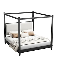 Streamdale Furniture Canopy Bed with Upholstered Headboard and Slats