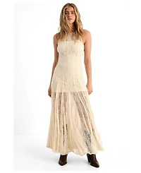 Nasty Gal Women's High Neck Lace Godet Hem Maxi Dress