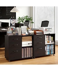 Mecale 3-Drawer Mobile Lateral File Cabinet and Printer Stand, Espresso