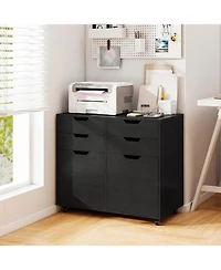 Mecale 4-Drawer File Cabinet with Cabinets and Lockable Wheels