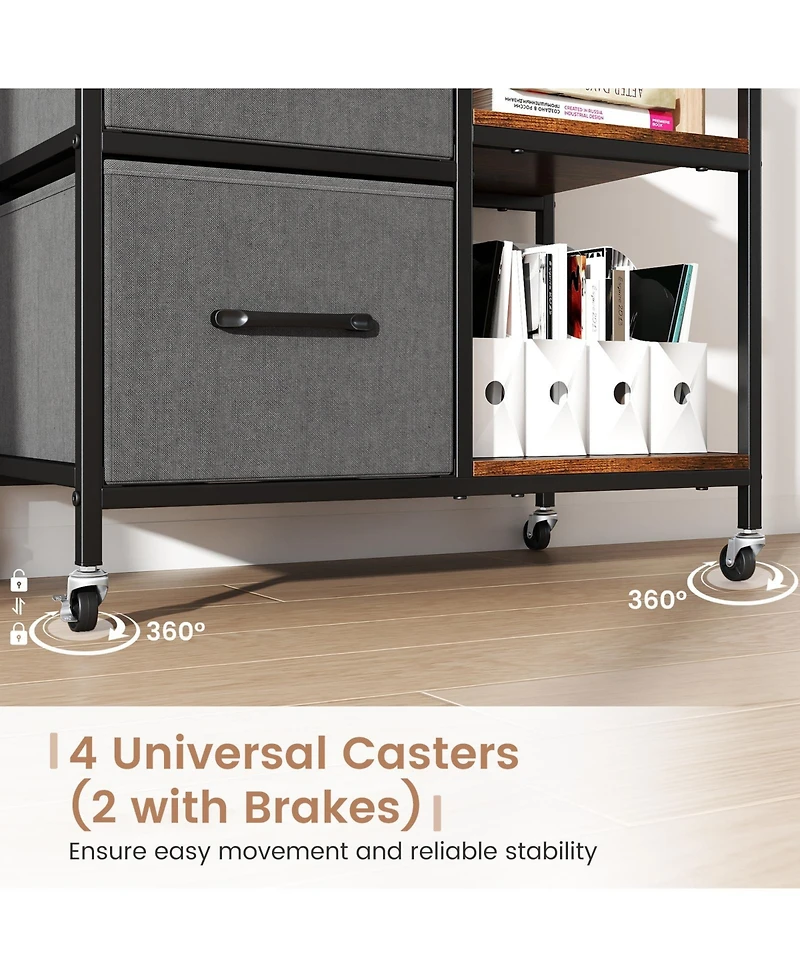 Mecale 3-Drawer Mobile File Cabinet with Charging Station