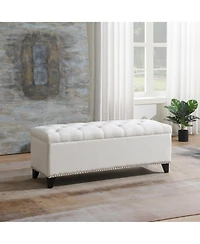 sumyeg 47.5-Inch Storage Ottoman Bench with Safety Hinge and Button-Tufted Linen Upholstery
