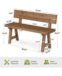 Tribesigns Solid Wood Bench with Back,47-In Long Farmhouse Wooden Indoor Window Bench Seat for Entryway,Mudroom,Living Room,Easy Assembly