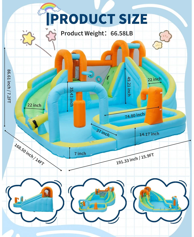 homfan 10-in-1 Oxford Cloth Inflatable Bounce House with Slide, Holds 2-3 Kids, Ages 3+