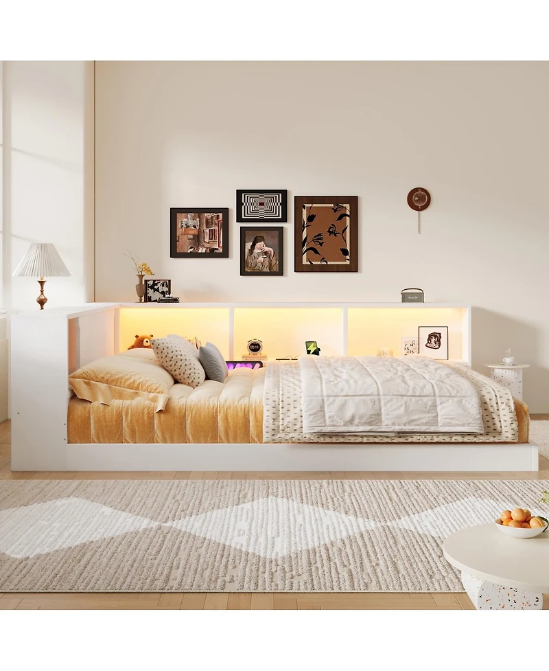Streamdale Furniture Wood Daybed with Storage Shelves, Usb and Led