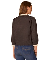 Democracy Women's V-Neck Contrast Scallop-Edge Sweater Cardigan