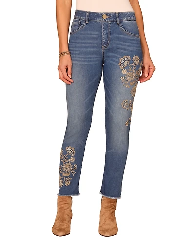 Democracy Women's AbSolution High-Rise Floral-Embroidered Ankle Skimmer Jeans