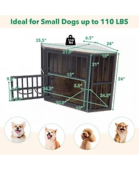 Ruie Wooden Corner Dog Kennel End Table with 3 Position Bowl Rack