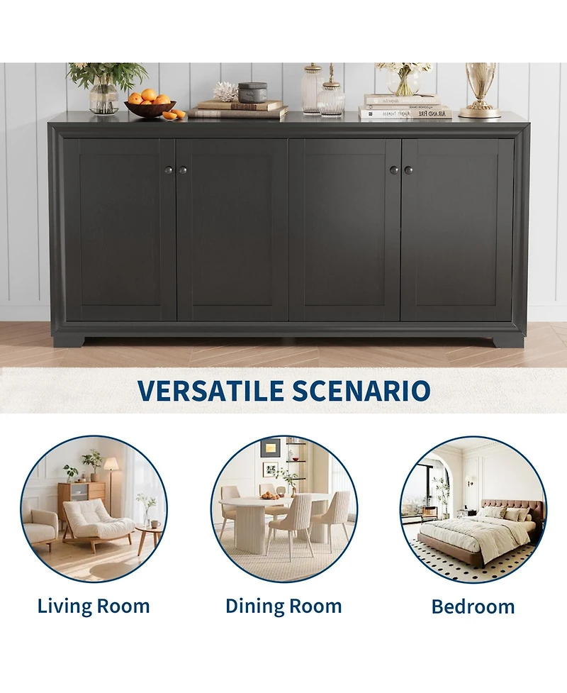 homfan 60" Buffet Cabinet – 4-Door Sideboard with Adjustable Shelves, Farmhouse Coffee Bar Console for Kitchen and Dining Room