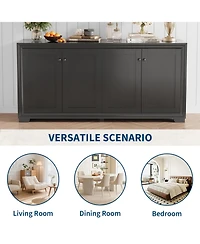 homfan 60" Buffet Cabinet – 4-Door Sideboard with Adjustable Shelves, Farmhouse Coffee Bar Console for Kitchen and Dining Room