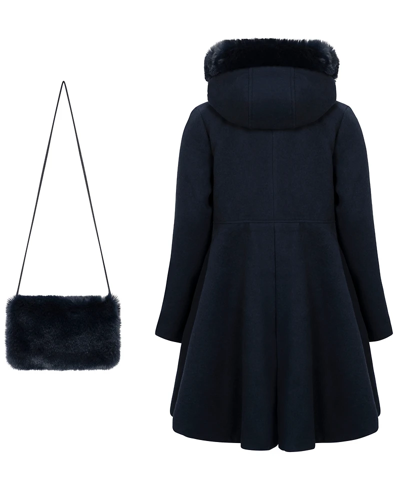 S Rothschild & Co Girls' 7-16 Long-Sleeve Hooded Fur Trim Coat With Handbag