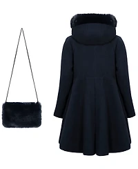 S Rothschild & Co Girls' 7-16 Long-Sleeve Hooded Fur Trim Coat With Handbag