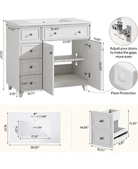 Tribesigns 36" Bathroom Vanity with Sink, Modern Bathroom Sink Cabinet with 3 Drawers and 2 Doors