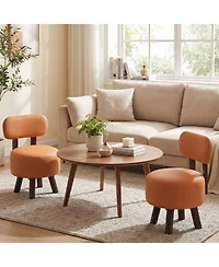 Costway Set of 2 Small Footrest Stools with Backrest and Rubber Wood Legs for Bedroom