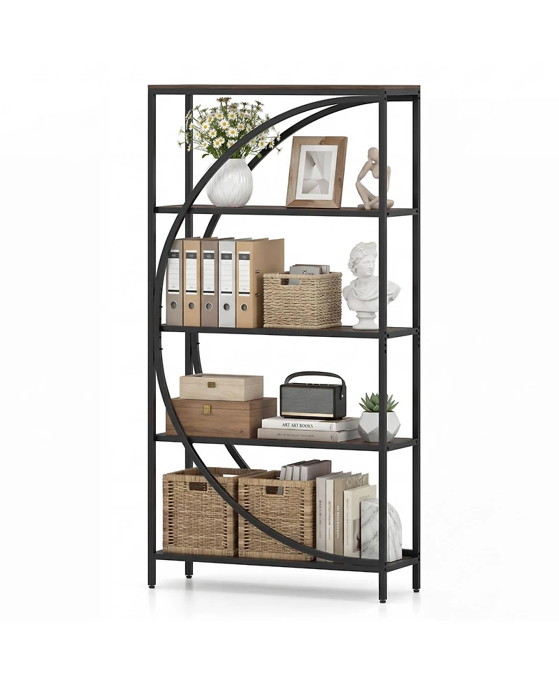 Costway 5-Tier Bookshelf, 65" Tall Industrial Etagere Bookcase with Half-Moon Shape