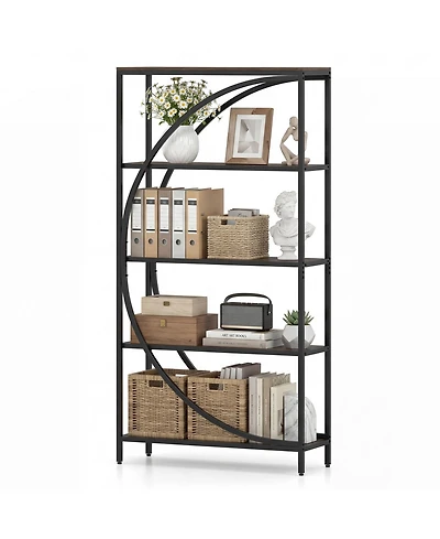 Costway 5-Tier Bookshelf, 65" Tall Industrial Etagere Bookcase with Half-Moon Shape